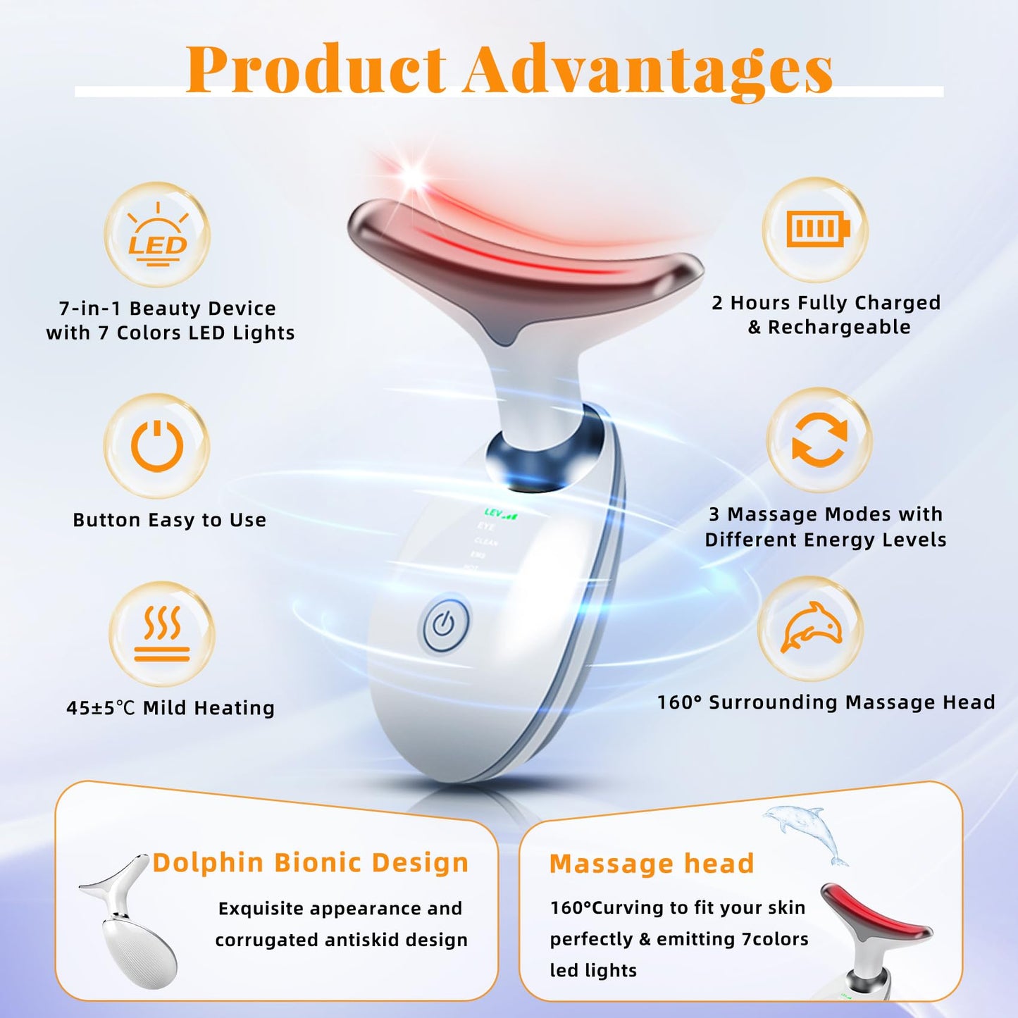 Face and Neck Massager Light Therapy, Face Massager Tool for Women, 7 Color Face Neck Massager, Face Sculpting Tool, Facial Mass