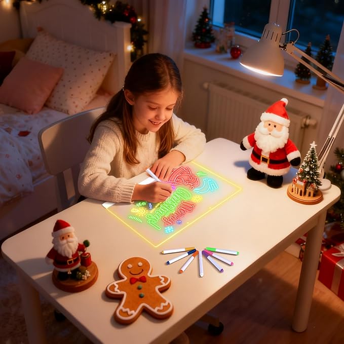 LED Note Board with Colors, Led Drawing Board for Kids, Light Up Acrylic Dry Erase Boards with Stand, Christmas & Birthday Gifts for Girls/Teens (White, 11.8" x 7.9")