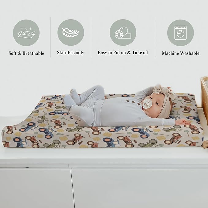 Vintage Tractors Changing Pad Covers for Baby Girls Boys Farm Tractor Harvest Fitted Change Table Pad Mats Farmhouse Trucks Vehicle Soft Diaper Change Table Cover Sheets for 32''×16'' Contoured Pad
