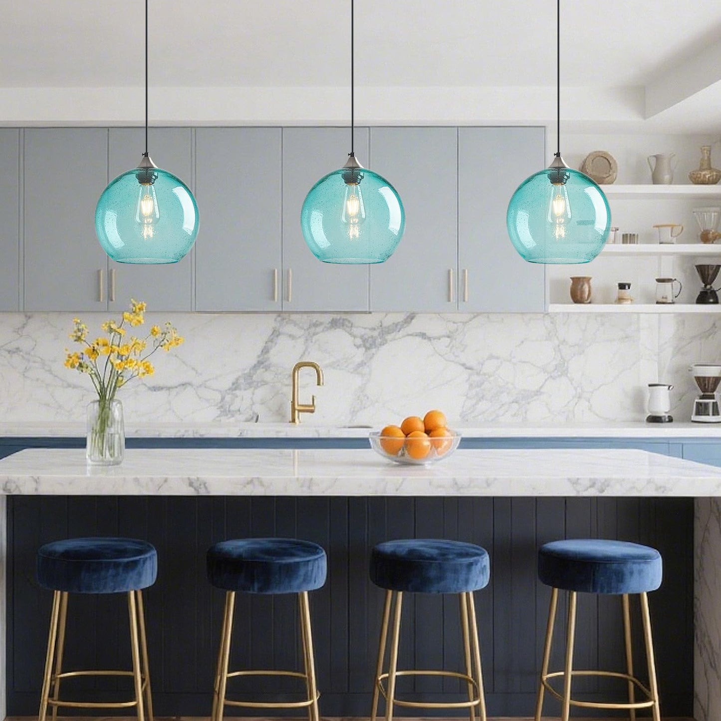 Lbsqj Light Blue Glass Pendant Lights Kitchen Island Globe Pendant Light Fixtures Modern Pendant Lighting For Bedroom Living Dining Room Light Fixture (9.84 In  1 Pack)