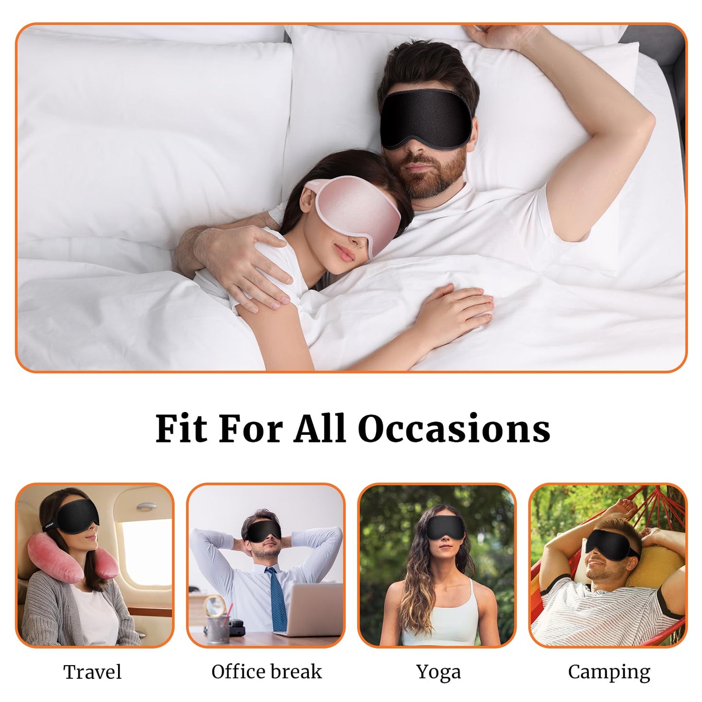AOAWI Sleep Eye Mask 3D Contoured cup Soft and Gentle, Breathable, Comfortable for side sleeping, Travellers, Yoga, Men, Women, Adjustable, with silicone Ear Plugs for Sleeping Noise Reductions