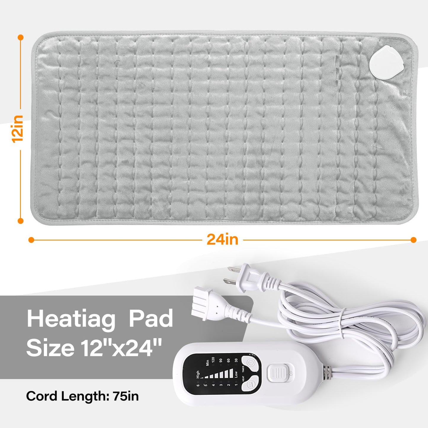 Deepsoon Heating Pad,Electric Heating Pads for Back,Neck,Abdomen,Moist Heating Pad for Shoulder,Knee,Arms,Legs,Dry/Moist Heat & Auto Shut Off,Christmas Gifts for Men and Women,White Gray,24x12 Inch
