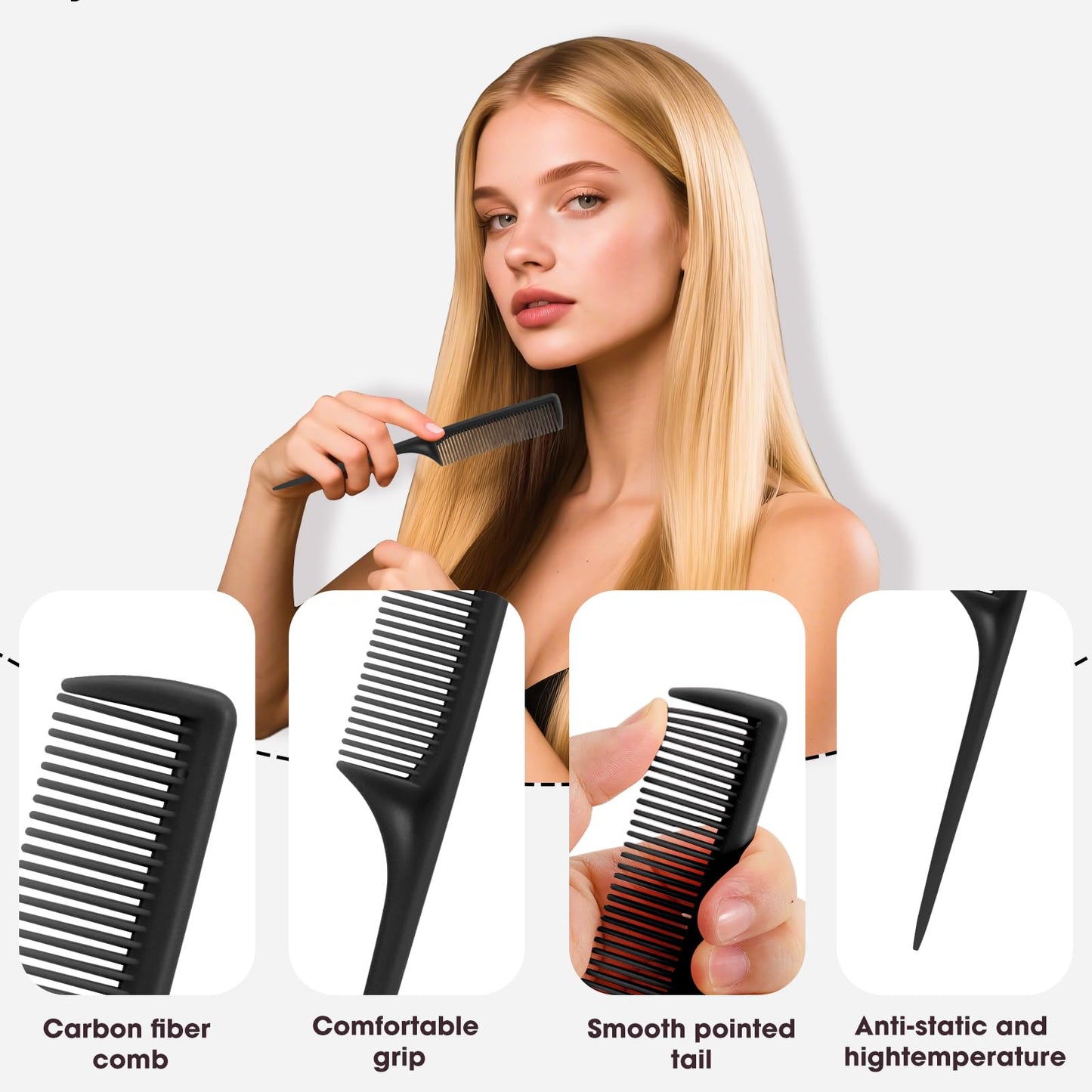 Rat Tail Comb Set-3Pcs Rat Tail Hair Teasing Fine Tooth Combs for Women Girls, Parting &Hair Styling Tools(Black Purple Green)
