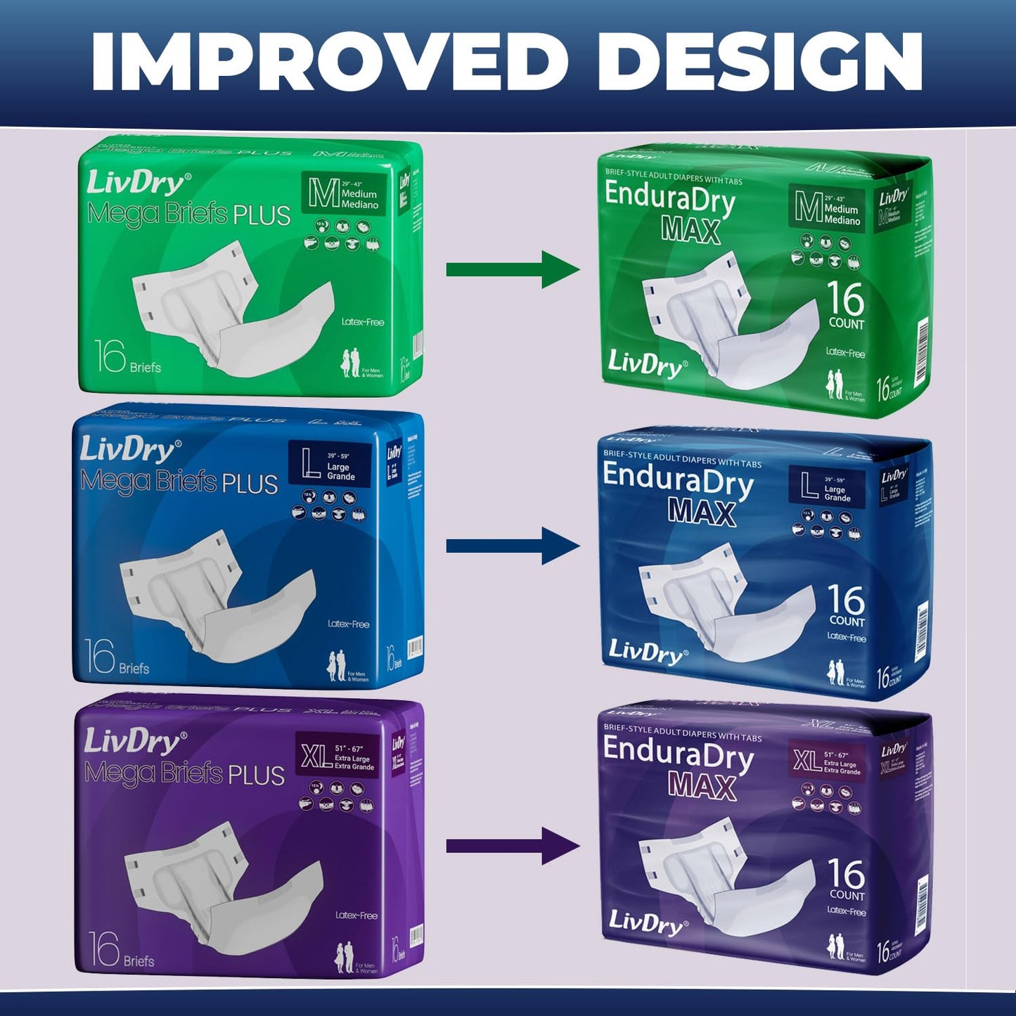 LivDry EnduraDry Max Adult Diapers with Tabs, Up to 12-Hours, Super Absorbent Incontinence Underwear, Leak Protection Briefs, Large, 48-Pack