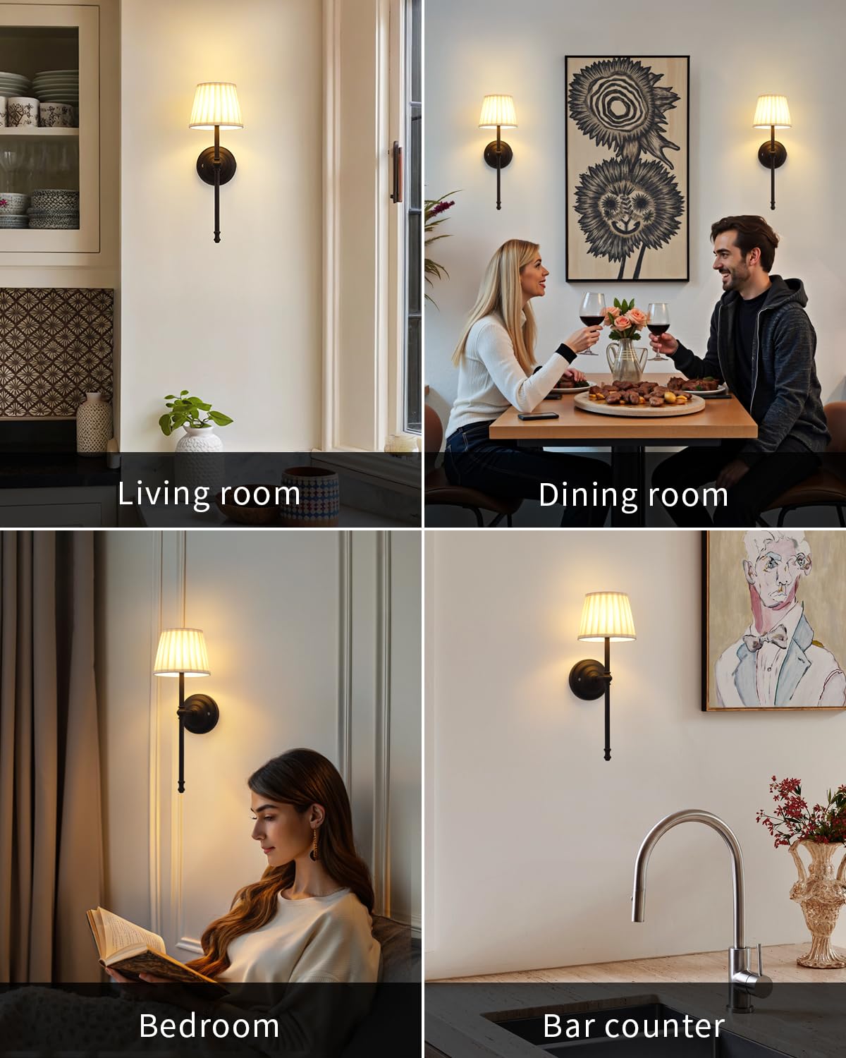 Kdg Cordless Wall Sconces Set Of 2  Small Wireless 5200Mah Rechargeable Battery Fabric Led Wall Lamps  Portables Lightings For Wall discomfort-reducingting  Living Room  Bedroom  Hallway  Gifts  Night Light (Black)
