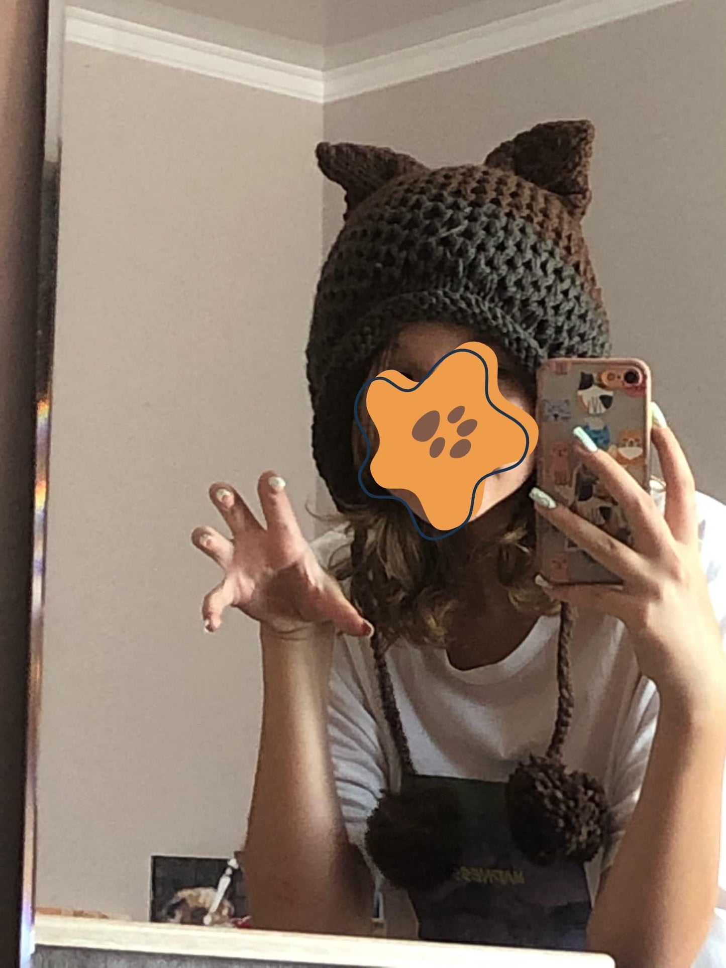 Cute Vintage Cat & Fox Slouchy Beanies for Women (Brown)