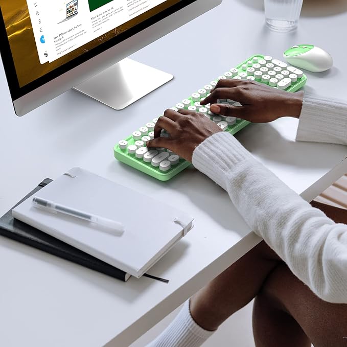 MOFII Wireless Keyboard and Mouse Combo, 2.4GHz Full Size Typewriter Keyboard Round Keys, USB Receiver for Laptop, PC, Desktop, Windows (Green White)