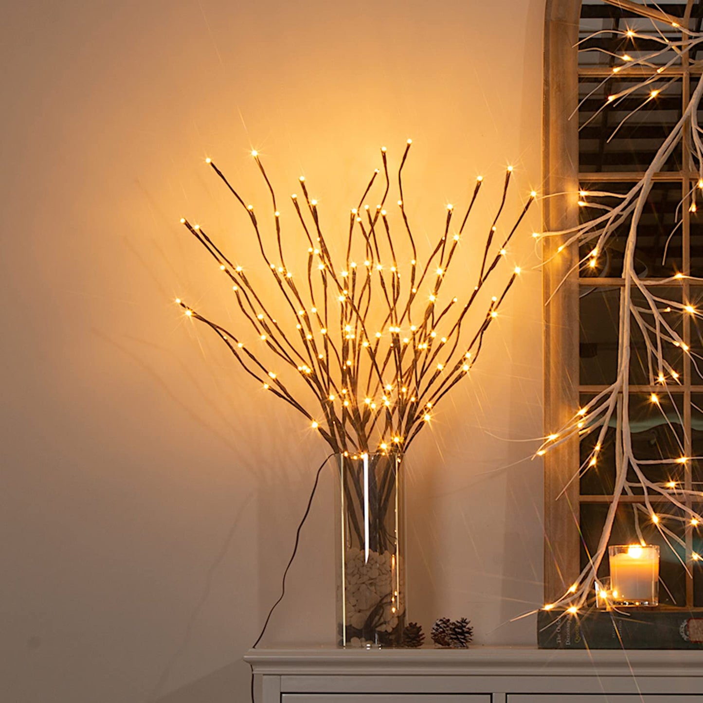Vanthylit 3PK 30" Brown Lighted Twig Branches Pathway Light 60 LED Warm White Bulbs for Outdoor and Indoor