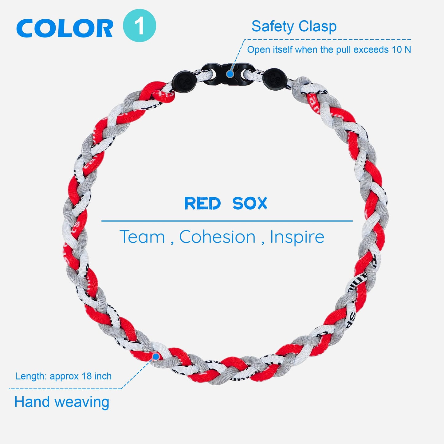 SUPBOMM 3 pcs Baseball Rope Necklaces, League Team Colors Braided Necklace, Baseball Team Gifts, Red Sox
