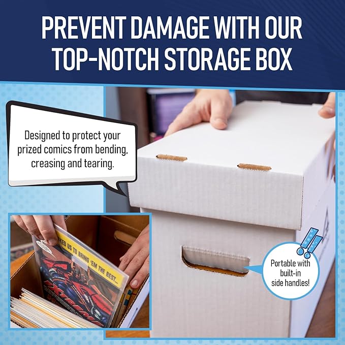 Premium Short Comic Book Storage Box (5 Pack - White). Thick Cardboard Comic Book Box/Cabinet. Comics Books Bin for 150-175 Collectibles. Comics Boxes Storage Case/Cabinet to Showcase Collectibles.