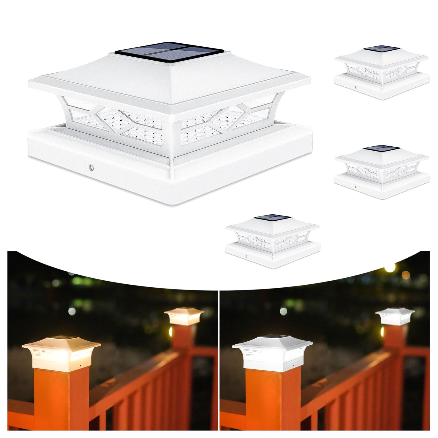 VOLISUN Solar Post Cap Lights - 4 Pack Outdoor Light for 4x4/6x6 Posts, Waterproof, Warm White, Model 21177ZM, Color: White