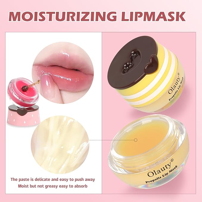 8 PCS Bee Lip Balm Honey Pot, Strawberry, Watermelon, Apple Lime, Cherry, Mint, Grapes & Peach Flavors Honey Sleeping Lip Balm Bulk, Moisturizing Lip Mask Overnight Reduces Lip Lines, Cracked Lip Care