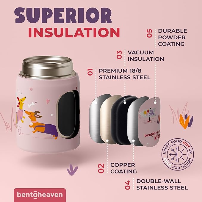 Bentoheaven Kids Food Jar (10oz) - Vacuum Insulated Food Container - Premium Double Wall Stainless Steel - Easy to Open - Keeps Soup & Food Hot/Cold - Lunch Box Thermos for Hot Food Kids (Coral Pink)