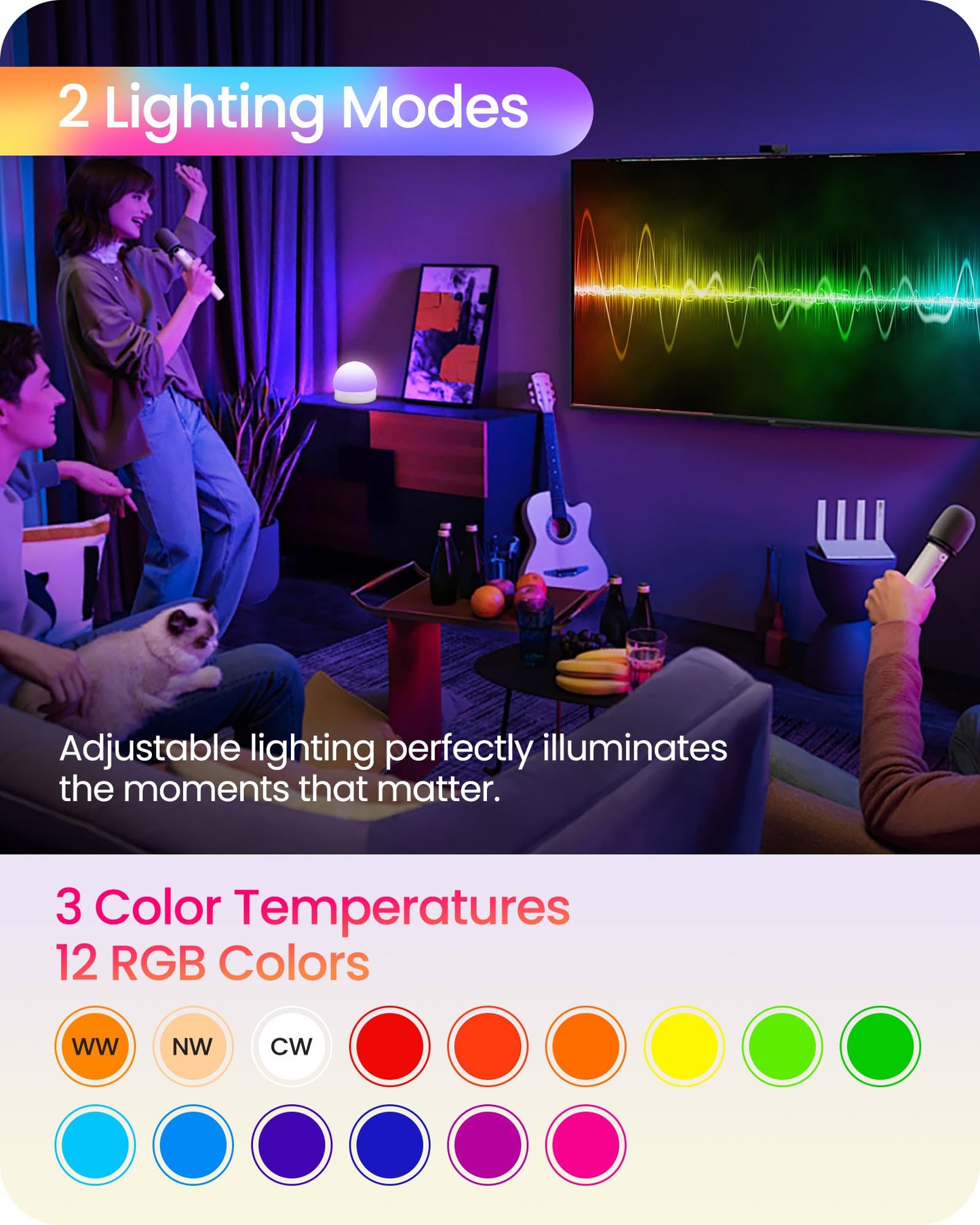 GOEBLESON Rechargeable Light Bulbs, 4 Pack Wireless RGB LED, 15 Colors, Dimmable, E26 Size, Model R01YBP406