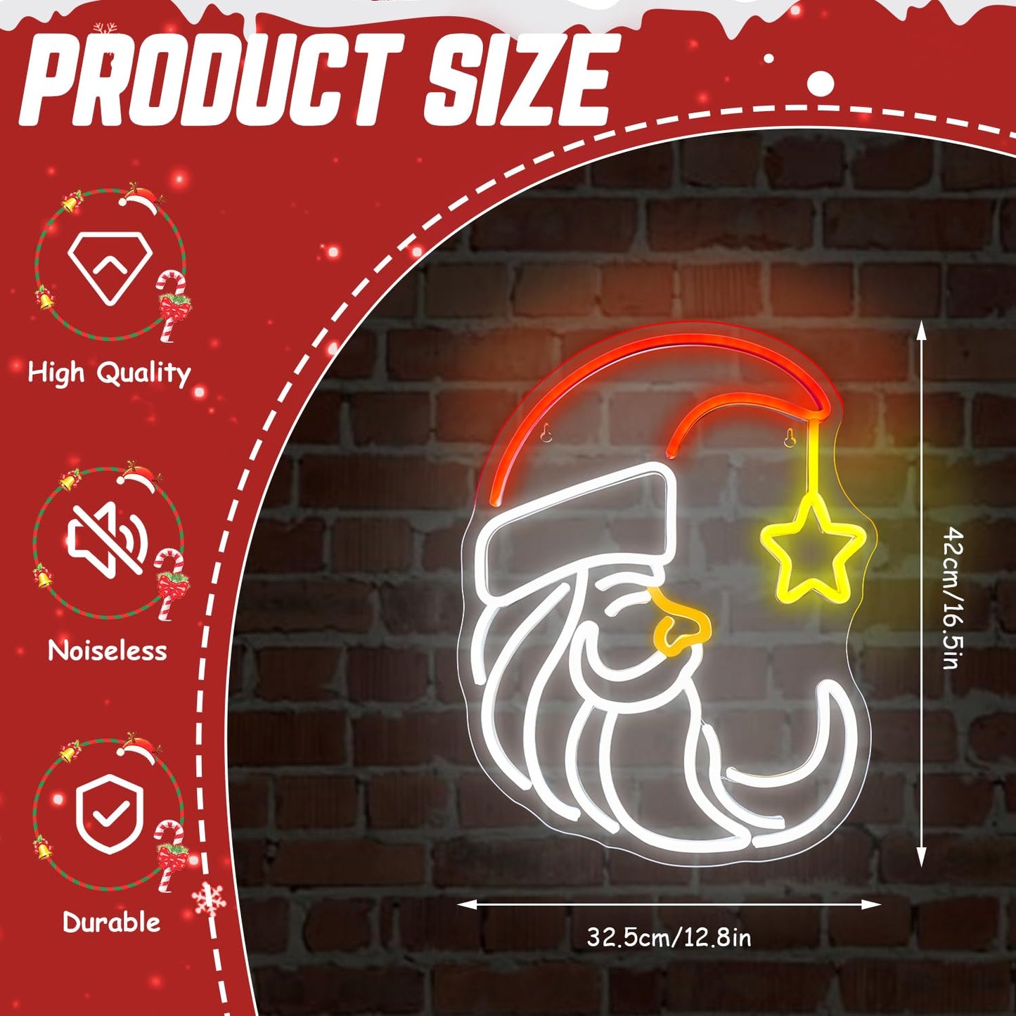 Dreamfort Moon Christmas Santa Neon Sign Cute Anime Neon Light Moon Star Neon Sign For Wall Decor Red Usb Neon Light Sign For Party Store Living Room Bar Door Kids Bedroom Christmas Gift