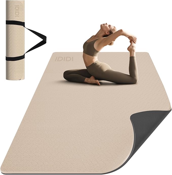 Large Yoga Mat (6'x 4') - Extra Long and Wide Workout Mat for Men and Women,Non-Slip POE 0.32''/0.4'' Thick Fitness Mat, E...