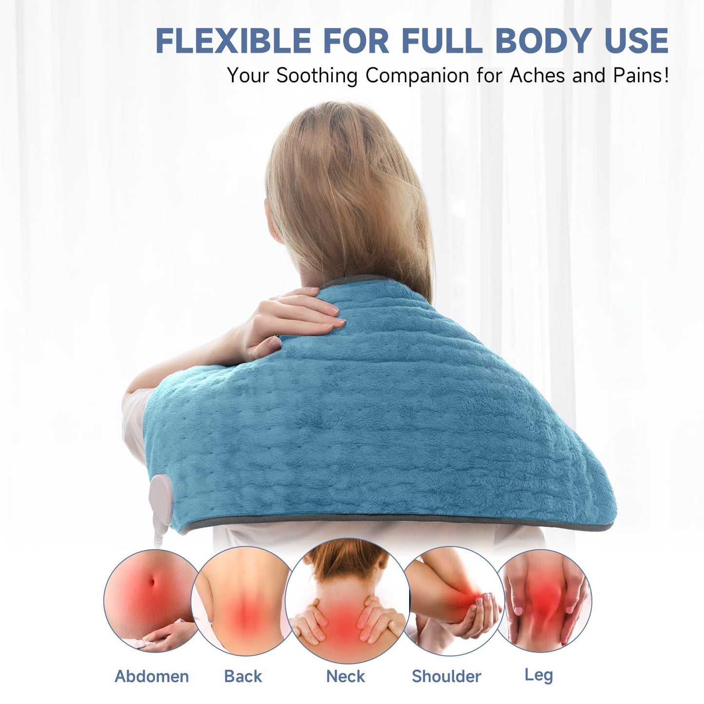 Electric Heating Pad for Back and Shoulder Pain Relief, Soft Heat Blanket with 6 Heat Levels & 4 Timers, Moist/Dry Heat, Auto Shut-Off, Washable Heat Pad, Ideal Gifts for Men & Dad