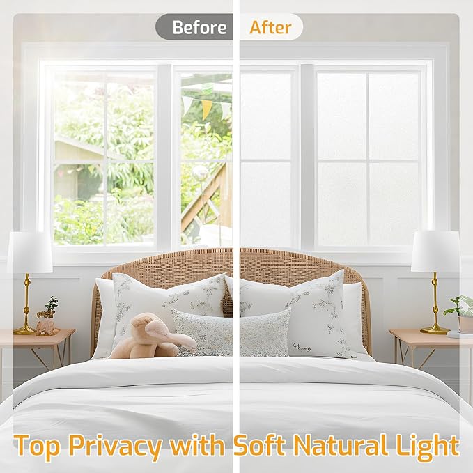 LUTE Window Privacy Film, Frosted Glass Window Film, Static Cling Heat Control Frosting Glass Sticker Removable, Non-Adhesive Opaque Covering for Bathroom Home Office Door (White, 35.4" x 157.4")