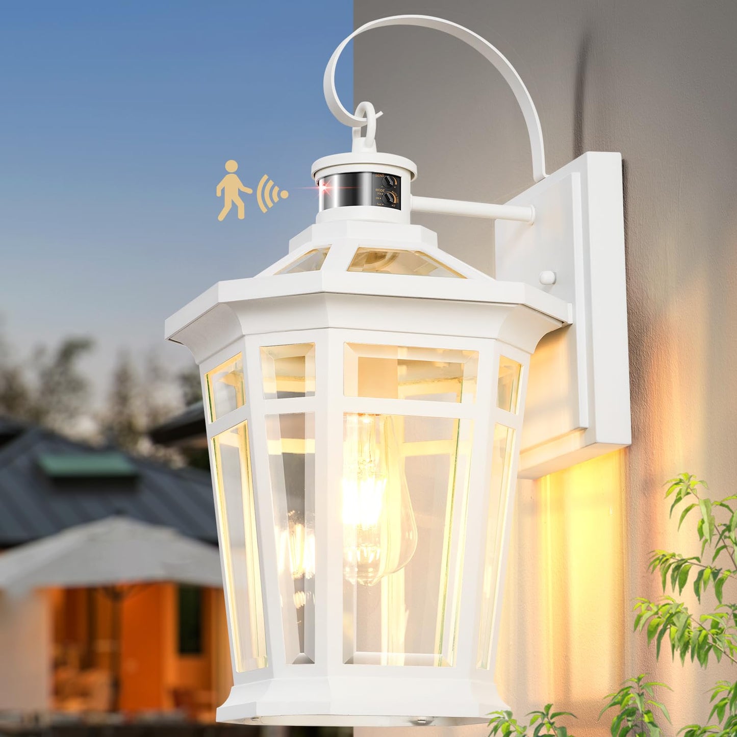 Vianis Motion Sensor Outdoor Light Fixtures Wall Mount  Large Aluminum Dusk To Dawn Outdoor Wall Lantern  White Waterproof Porch Lighting  Modern Exterior Lighting Fixtures For Patio  House