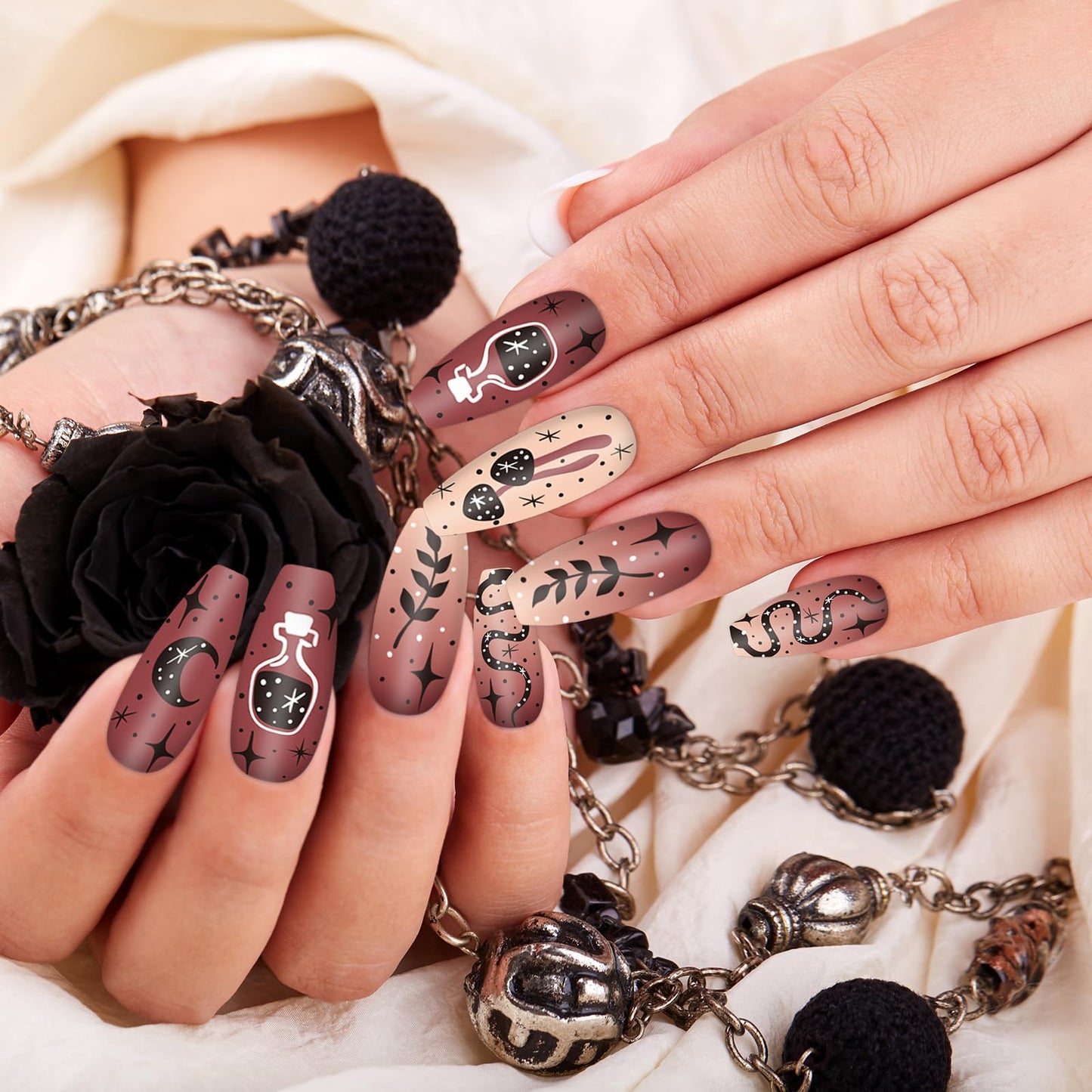 Whaline 6Pcs Gothic Halloween Nail Plates Stamping Set Skull Evil Eye Moon Stamp Templates Halloween Nail Art Plates for DIY Pri