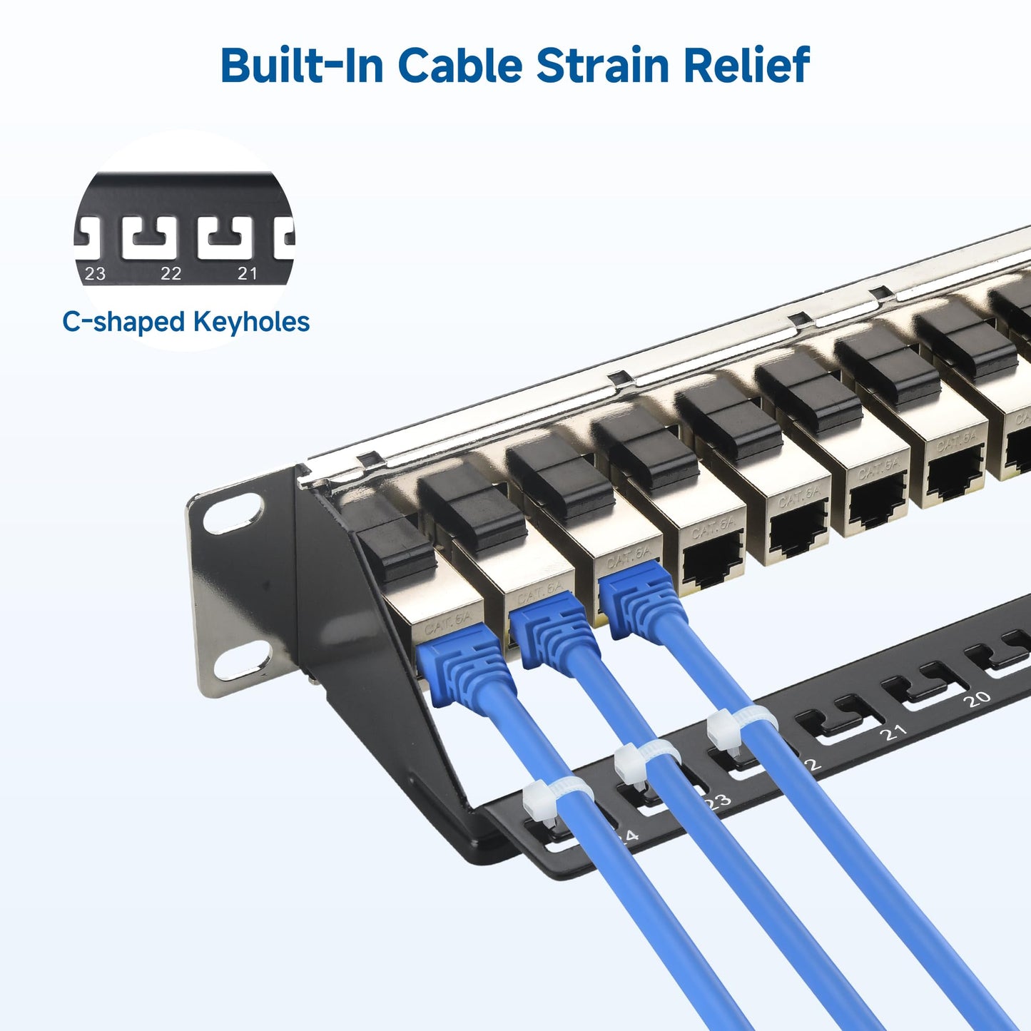 Cable Matters 1U 19-Inch 24-Port 10Gbps Cat6A Ethernet Patch Panel with Inline Keystone and Cable Management Bar, Rackmount or Wall Mount RJ45 Patch Panel