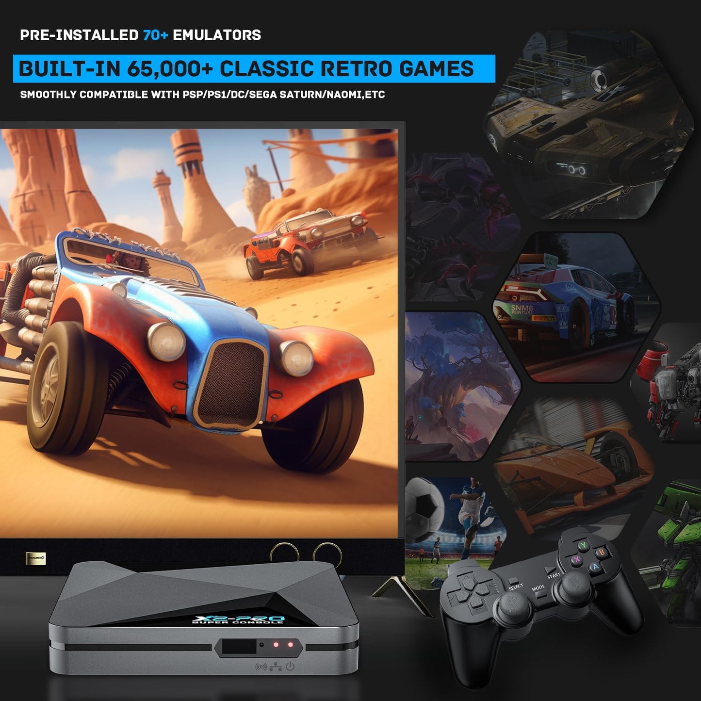 2025 Upgrade Kinhank Retro Game Console,Super Console X2 PRO Emulator Console with 65,000+ Classic Games,Retro Gaming Console with EmuElec 4.6 &Android 9.0,4K HD Output,2.4+5G WiFi,BT 5.0