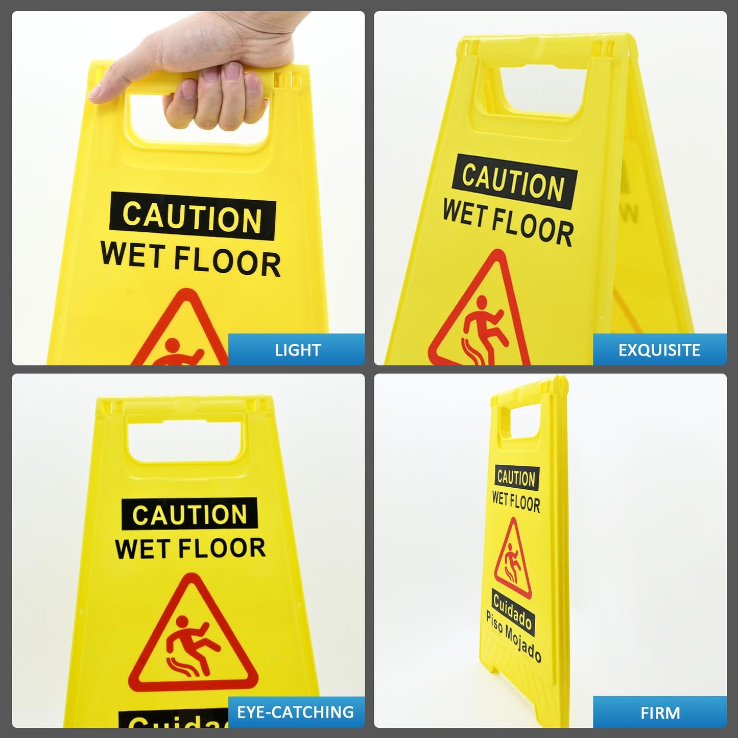 YOLNEXI 2 Pack Caution Wet Floor Sign, 17.5" Height, Bright Yellow, Double-Sided A-Frame Safety Caution Sign Commercial, Bilingual Caution Message