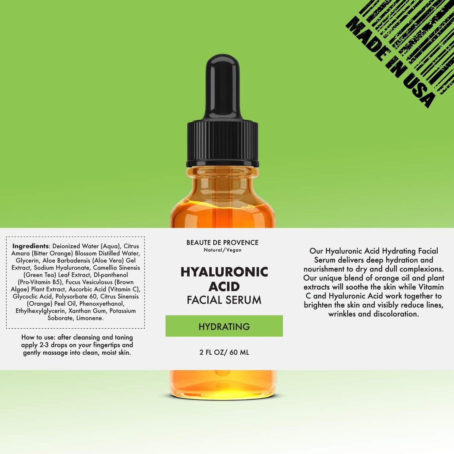 BEAUTE DE PROVENCE Face Serum | Hydration and Exfoliating Serum | 2 OZ (Hyaluronic Acid)