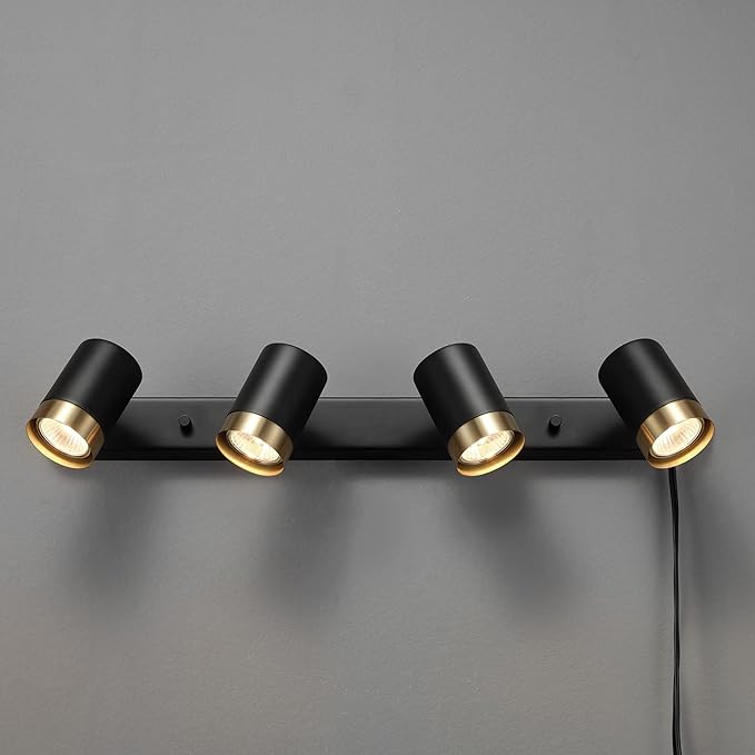 Globe Electric 64000047 4-Light Complete Track Lighting Kit with Pivoting Track Heads, Matte Black, Plug-in, Ceiling Light, Kitchen Light, GU10 Socket, LED Bulb Compatible