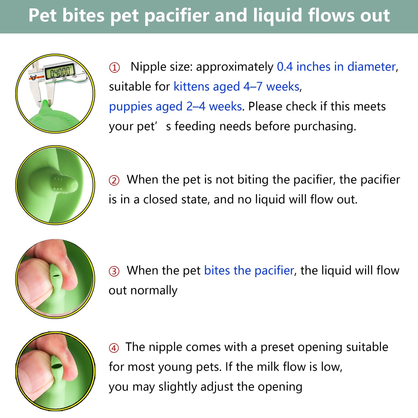 Newborn Puppy and Kitten Feeder, Milk Feeding Bowl - 4-Nipple Design for Easy Nursing of Small Pets,Green