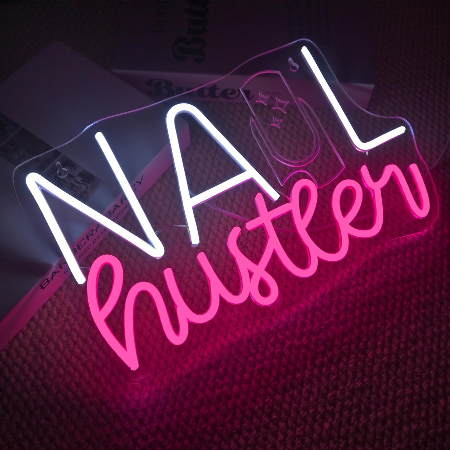 FAXFSIGN Neon Sign for Nail Tech Room, Dimmable LED Light, 14.9in x 9.1in, Colorful-A-Nail Hunter, Model FAXFSIGN-101