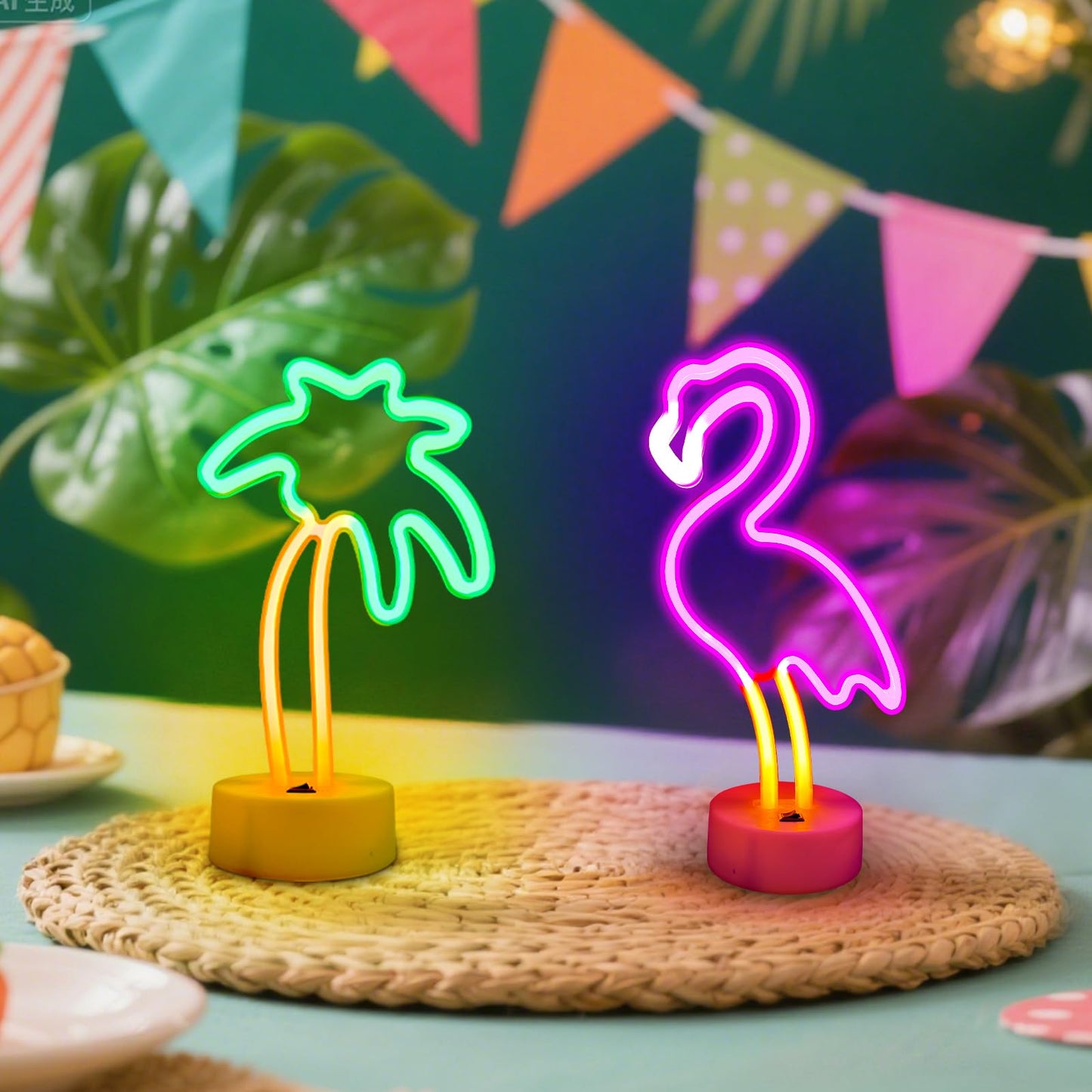 Ursamajor 2 Pack Neon Signs  Pink Flamingo & Neon Palm Tree  Usb/Battery Powered  Energy Efficient  Decor Lights For Girls Bedroom  Party  Dining Tables  Office Desk  Valentine Gifts