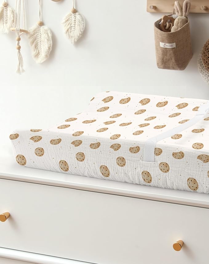 Changing Pad Cover for Baby Boy Girl 2 Pack, Muslin Changing Table Pad Covers with Boho Style, Neutral Nursery Bedding Essentials Soft and Breathable (Cookie & Light Khaki)