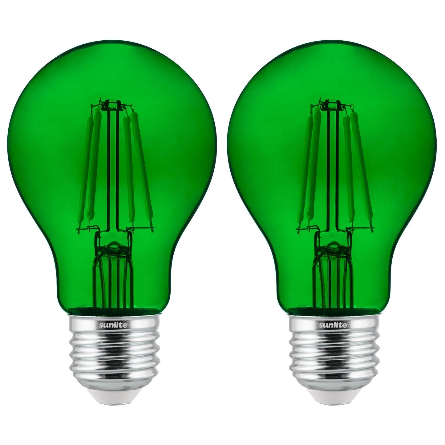 Sunlite LED Filament A19 Light Bulb, Dimmable, 60W Equivalent, 2 Count, Green, Glass, Model 81083