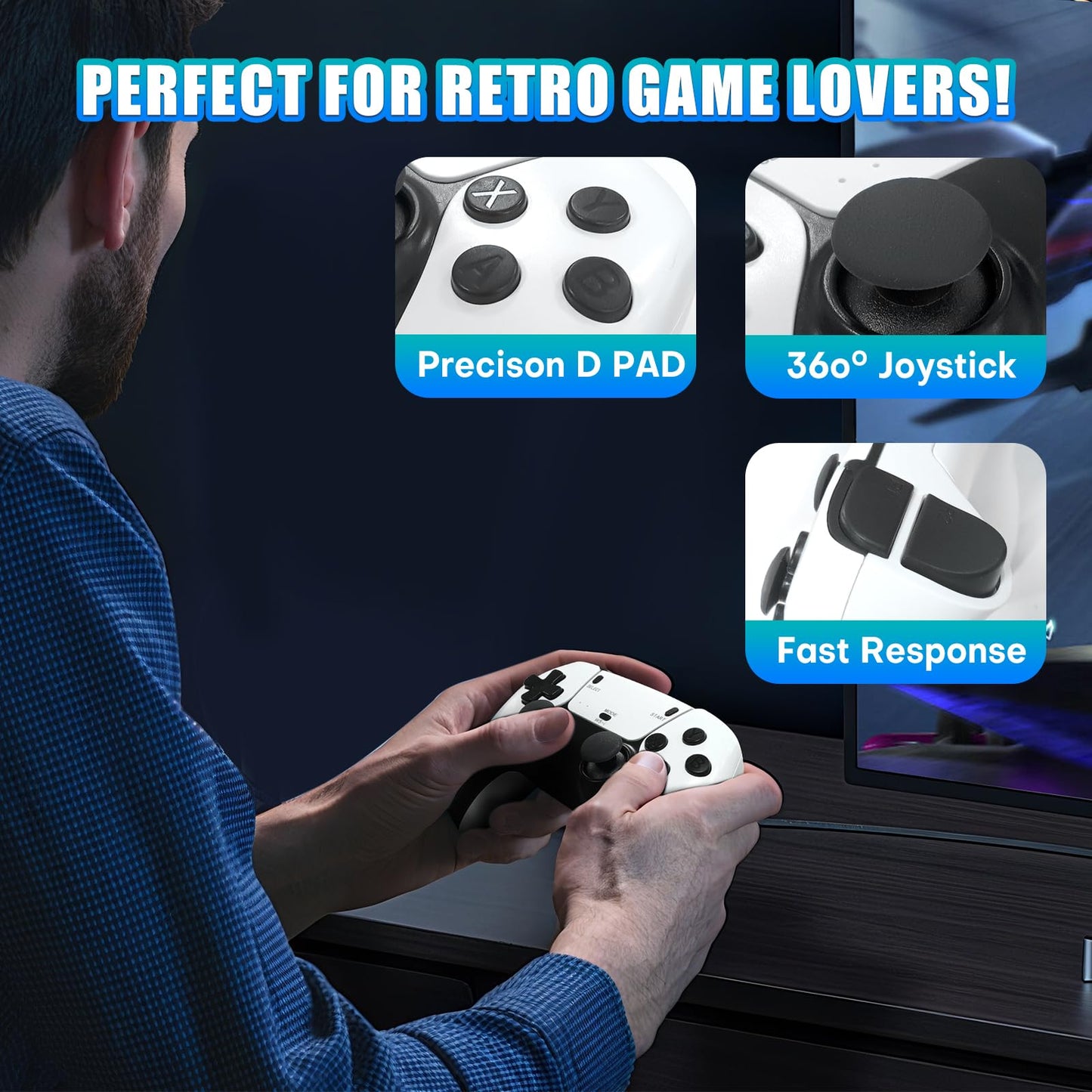Retro Gaming Stick,Support 23 Emulators,Retro Gaming Console 64GB TF Card,Dual 2.4GHz Wireless Controllers,Game Stick 4K HDMI Plug and Play Video Games for TV