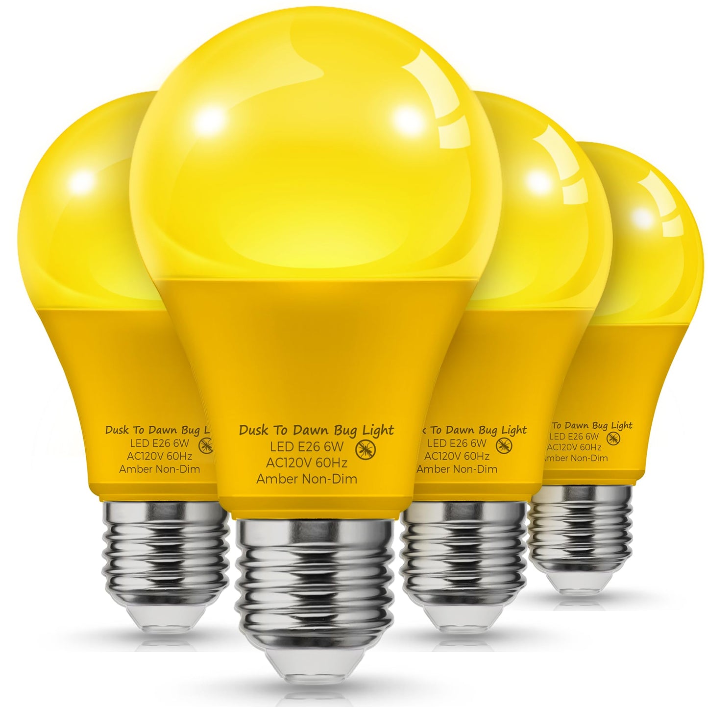 L LOHAS LED Amber Porch Light Bulbs, 6W Dusk to Dawn Sensor, 2000K, E26, 4 Pack, Yellow, Model LH-QW-E26-500