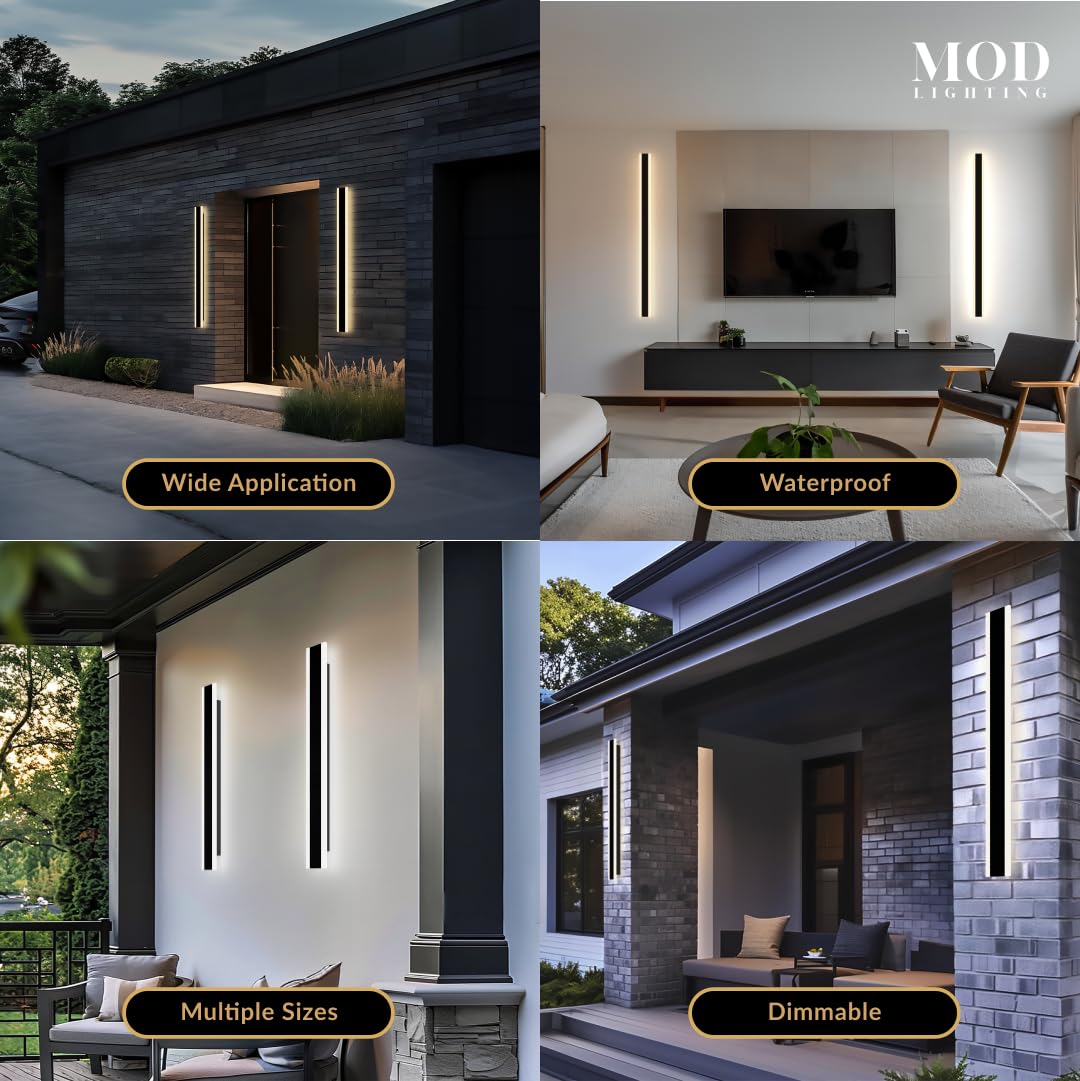 ?????? ???????????????? Haylen | Waterproof Outdoor Wall Light  Led Dimmable With Remote 3000K-6000K  Long Outdoor Porch Lights  Wired Lighting Fixture  Patio Exterior Wall Sconce  2-Pack (Black  31)