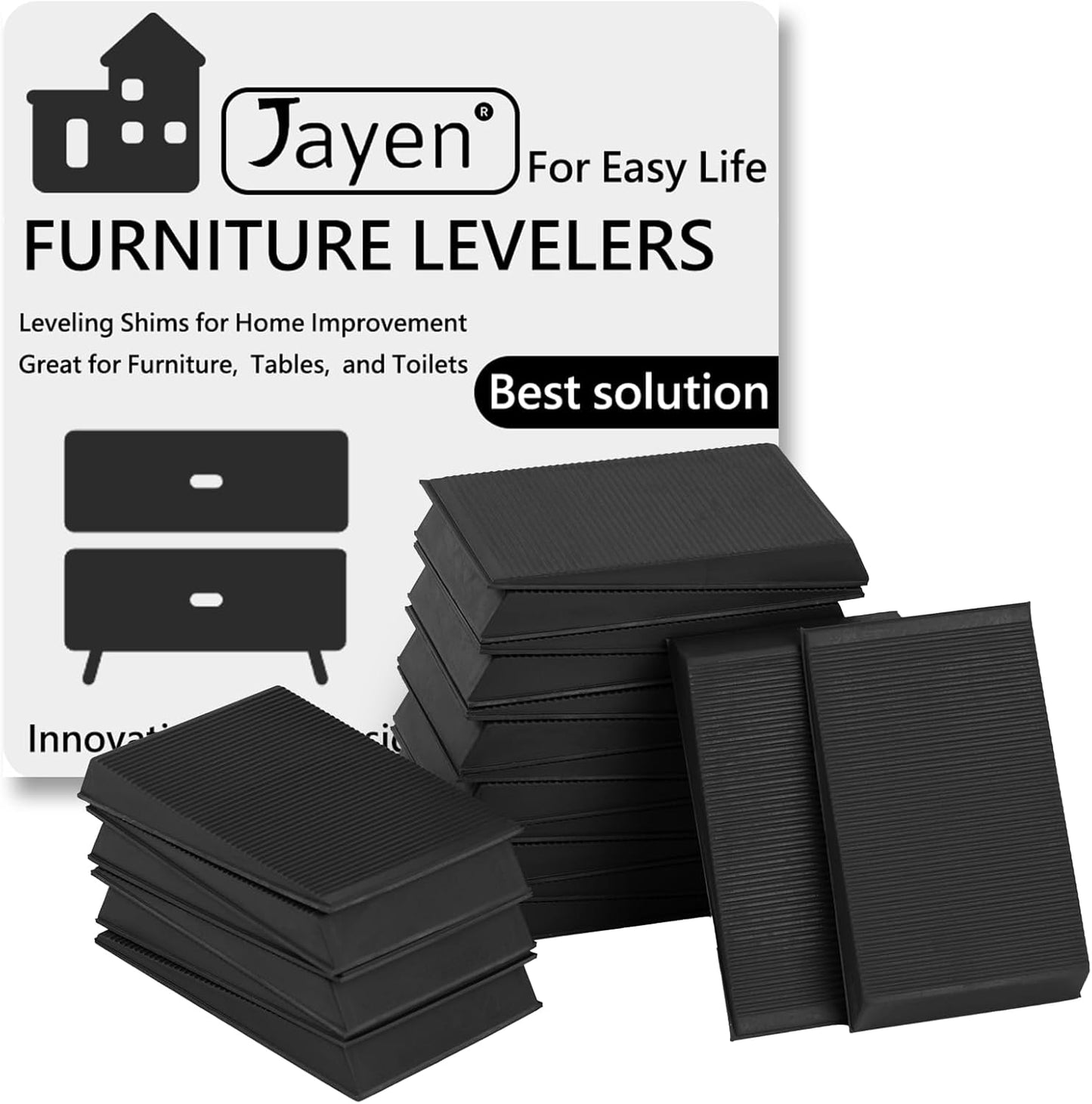 Furniture Levelers, 20Pcs Flexible Multi-Purpose Rubber Shims for Leveling - Prevent from Wobbling for Furniture Toilet (Black)