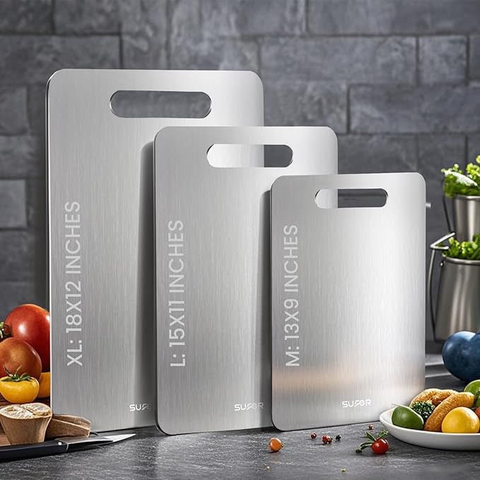 3 Pack Titanium Cutting Board,-100% Pure Titanium Cutting Boards For Kitche,Easy to clean, Double-sided food-grade Titanium Cutting Board For Cutting Meats, Fruits And Vegetables（M+L+XL)