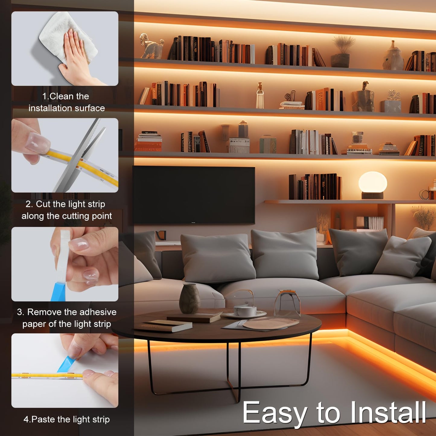Zslaifu 24V Cob Led Strip  Led Strip For Bedroom  Touch Dimmable Led Strips  Warm White Led Light Strip  Cob Flexible Light For Bedroom Cabinet Vanity Mirror Diy Lighting