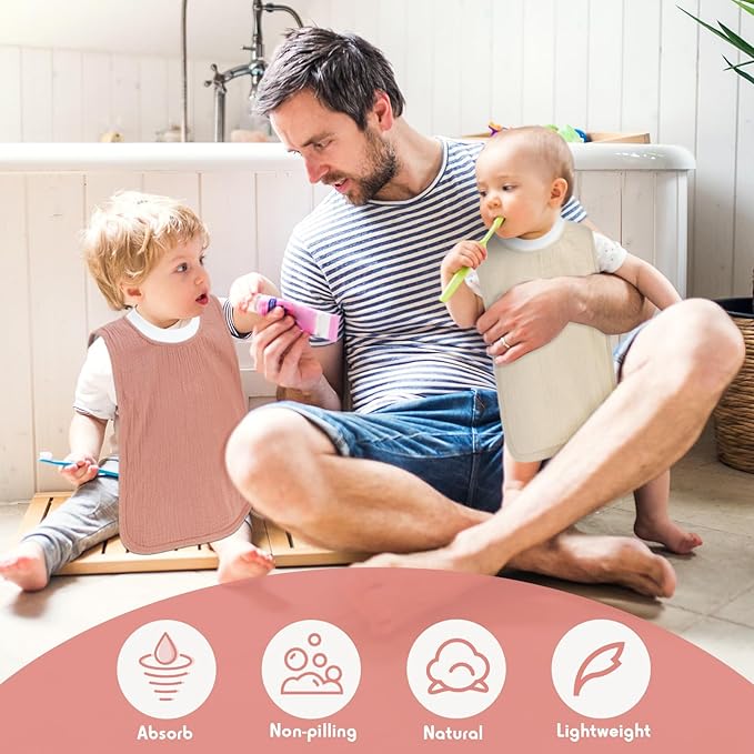 Newwiee 5 Pcs Large Muslin Pullover Baby Bibs Full Coverage Toddler Slip on Absorbent Bib Waterproof Toddler Towel Bibs (Cute Color)