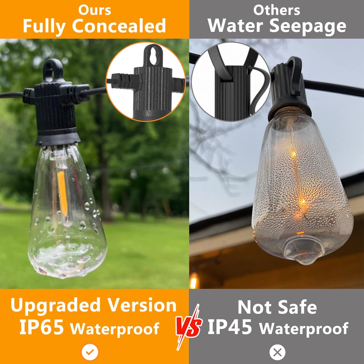 ZOTOYI Outdoor String Lights 200FT, 2Pack, Waterproof IP65, 100+4 Shatterproof LED Bulbs, Vintage Black Lights for Patio, Party, Gazebo