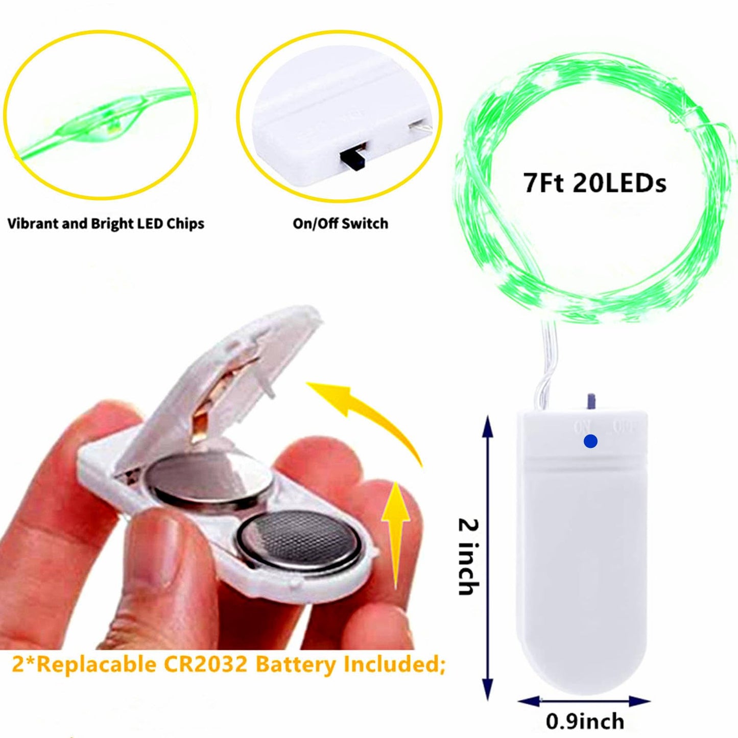 Ranlraka St. PatrickS Day 7Ft Green Fairy Lights, 20 Led, Battery Operated, Waterproof, 3 Speed Modes, Copper Material