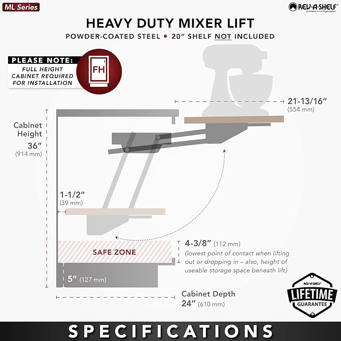 Rev-A-Shelf Kitchen Cabinet Spring Loaded Mixer and Appliance Lift Assist Mechanism for Small Kitchen Appliances, Zinc, RAS-ML-HDCR