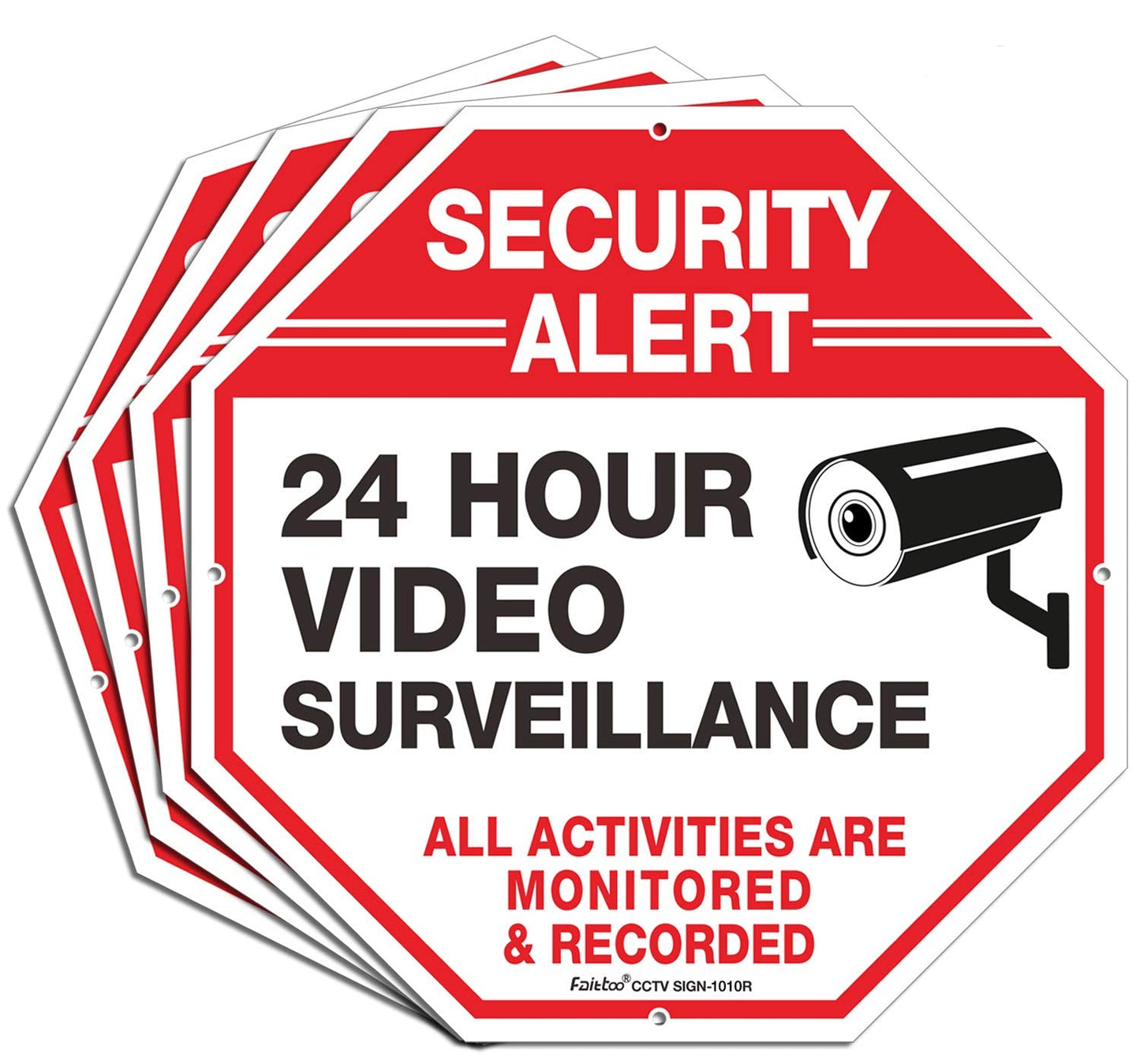 Video Surveillance Sign, 4 Pack 10 X 10 Rust Free .040 Aluminum Security Warning Reflective Metal Signs, Indoor Or Outdoor Use F