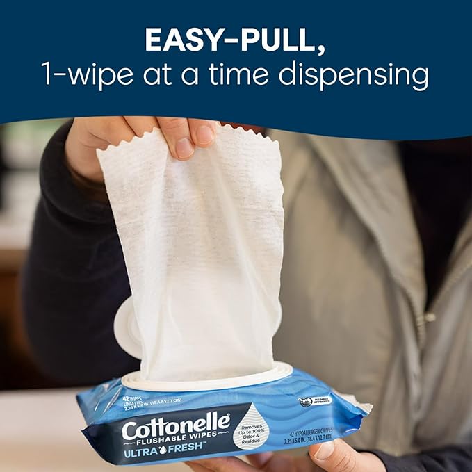 Cottonelle Fresh Feel Flushable Wet Wipes, Adult Wet Wipes, 1 Flip-Top Pack, 42 Total Wipes