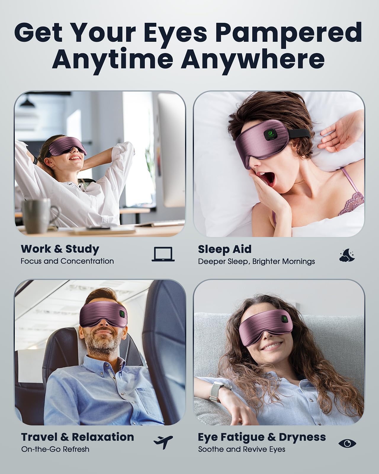 Azang Heated Eye Mask - Cordless Eye Mask for Dry Eyes, Eye Relief, Improved Sleep, Washable Eye Heating pad for Travel and with Replaceable Shell (Purple)