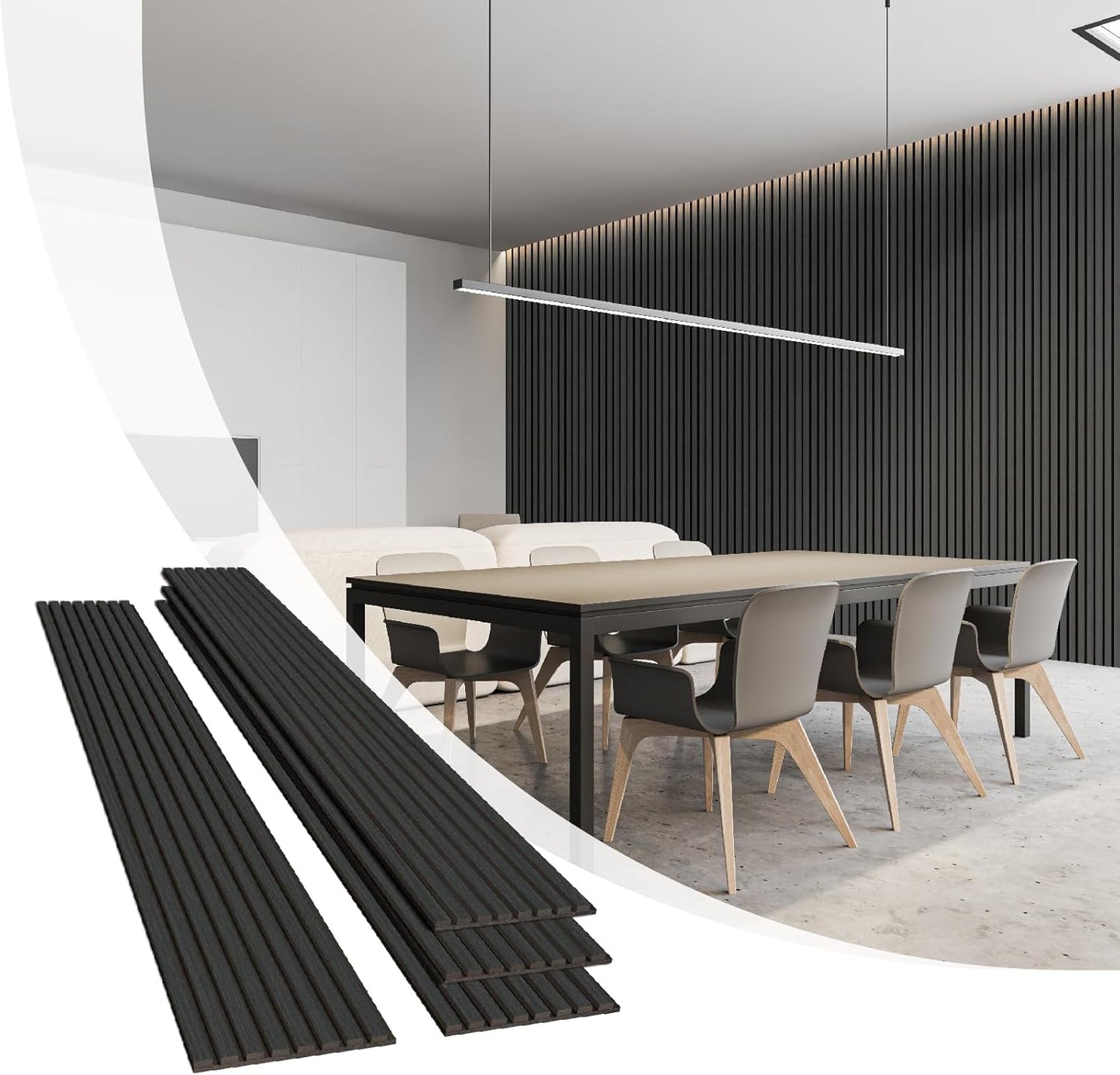 Olanglab Wood Slat Wall Panels, Wooden Acoustic Wall Panels, 94.5"x12.6" Each 3D Wall Panels for Interior Wall Decor, 4 Pack in Total 94.5"x50.4" (Matte Black)