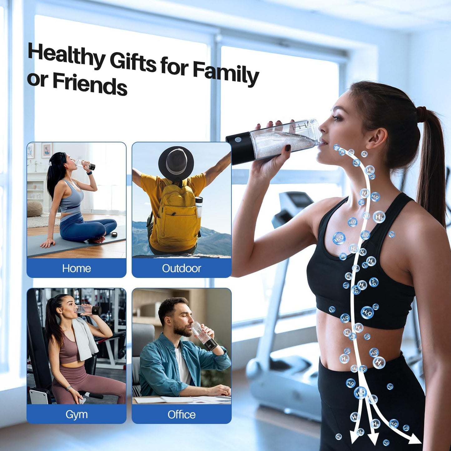 MOVOCA Hydrogen Water Bottle, 3Min 2200PPB Rapid Hydrogen Water Generator -SPE PEM Tech, 14OZ Portable Hydro Water Machine, Health Care Gifts for Husband, Wife, Family, Friends, Travel