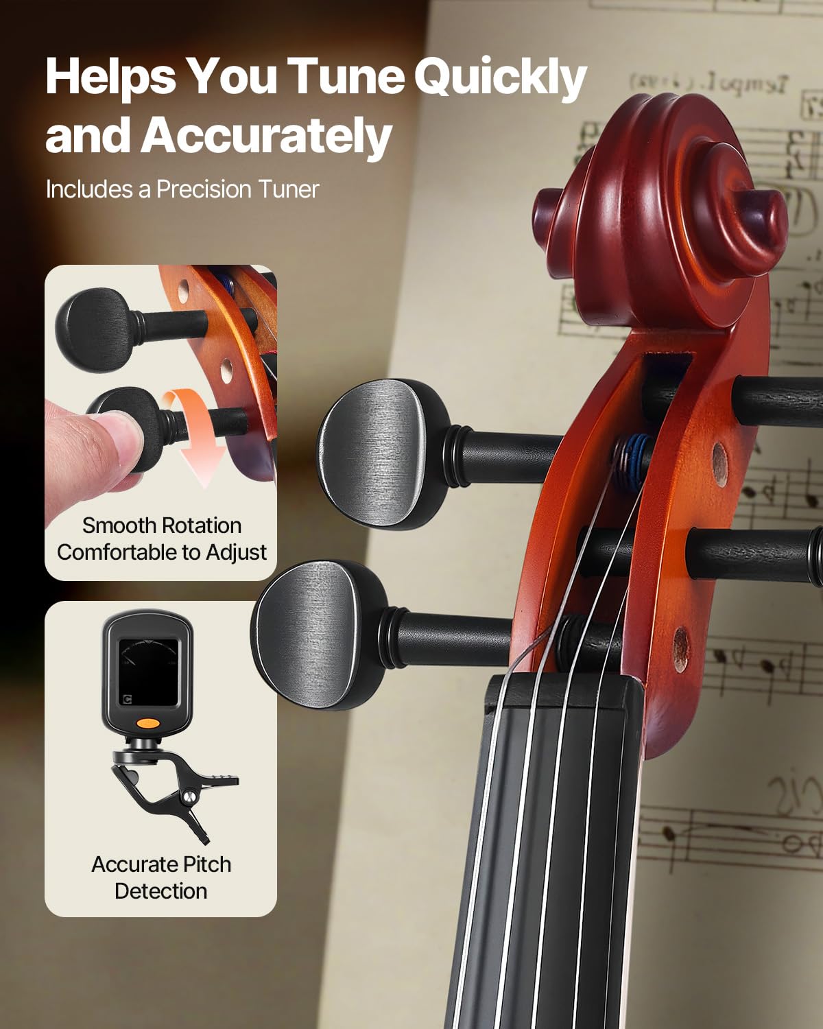 Vevor Violin 4/4 Full Size For Adults, Violin Fiddle Set For Beginners With Hard Case, Rosin, Bow, Shoulder Rest, Bridge, Tuner